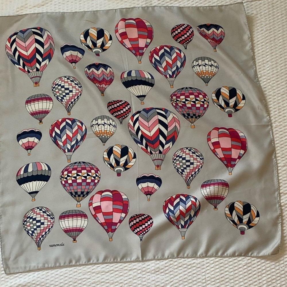 Vintage Vanensis 100% Silk Square Scarf - Whimsical Hot Air Balloon Print